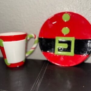 Festive Red and Green Holiday Mug and Plate Set